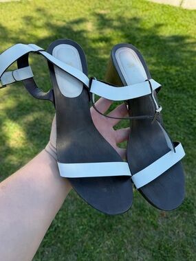 ZARA Women's Black and White Heeled wood wedge Sandals